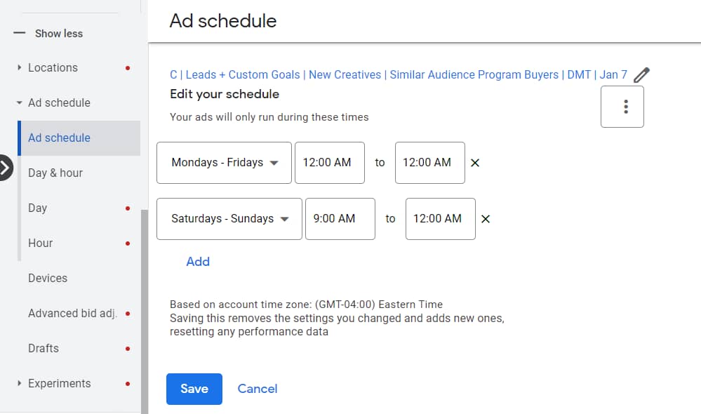 Adjusting Ad Schedule